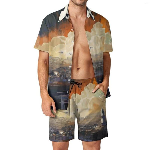 Chándales para hombres Disco Elysium Conjuntos para hombres Habilidad Fanart Videojuego Pantalones cortos casuales Camisa de playa de verano Conjunto de manga corta Traje de gran tamaño