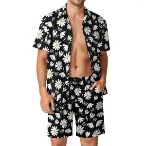 Survêtements pour hommes Ditsy Floral Hommes Ensembles Fleurs blanches Imprimer Shorts décontractés Summer Nouveauté Beach Shirt Set Design à manches courtes Costume surdimensionné