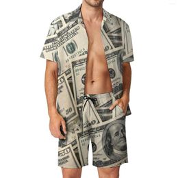 Survêtements pour hommes Dollar Beachwear Hommes Ensembles Argent Monnaie Chemise décontractée Ensemble d'été Short imprimé 2 pièces Costume Vintage Plus Taille 2XL 3XL