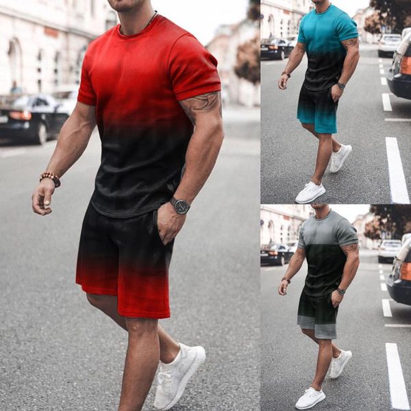 Chándales para hombres Trajes de vestir para hombres Slim Fit Primavera Verano Traje de 2 piezas Playa Manga corta Impreso Tops Blusa Verde Hombres Hombres