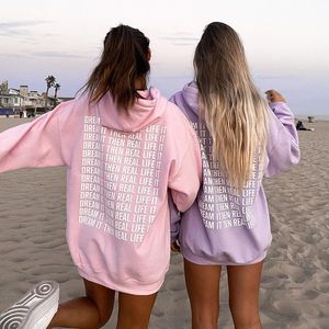 Tracksuits voor heren vallen roze zweet oversized hoodies sweatshirt dames herfst winterbrief print casual lange pullovers dames Korea mode 230816