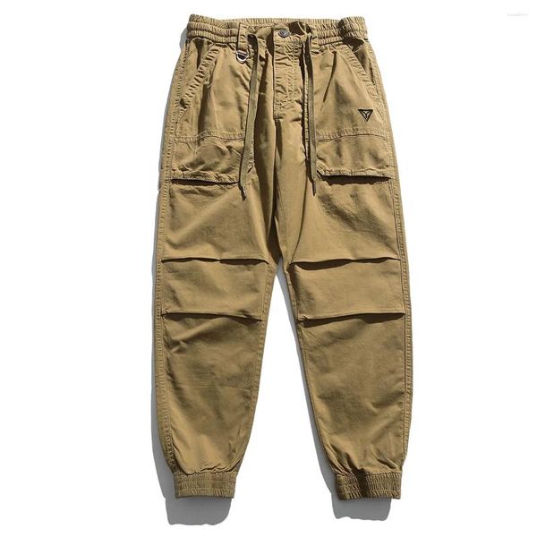 Survêtements pour hommes Elmsk Workwear Pantalon d'été Style japonais Kaki Tendance Brodé Lâche Recadrée avec Leggings Casual