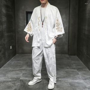 Mannen Trainingspakken Borduren Kimono Daopao Gewaad Pak Plus Size M-4XL 5XL Zomer Traditionele Chinese Kleding Stijl Orient Tang Hanfu voor Mannen