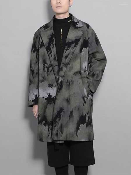 Survêtements pour hommes Europe et États-Unis Hiver Abstrait Tie Dye Imprimer Casual Loose Clip Coton Trench Coat Longue Veste rembourrée en coton