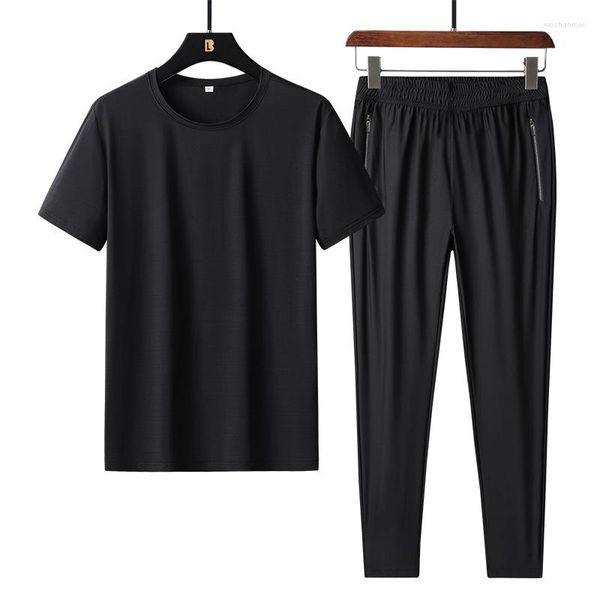 Chándales para hombres Traje casual europeo y americano Elástico para hombres Camiseta de manga corta de gran tamaño Pantalones largos Deportes de muerte rápida