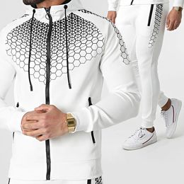 Survêtements pour hommes costume à capuche européen et américain vêtements de sport en nid d'abeille manteau hexagonal pour hommes pantalons décontractés costume 231021