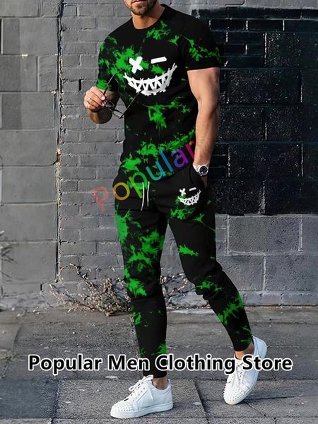 Survêtements pour hommes Evil Smile 3D imprimé costume à manches courtes hommes survêtement ensemble jogger vêtements homme t-shirts décontractés pantalons 2 pièces tenues