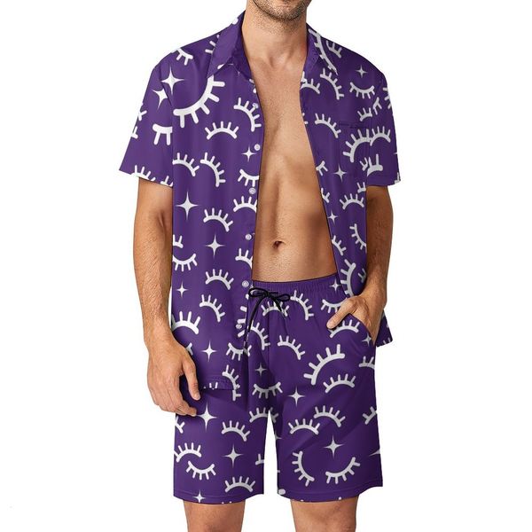 Survêtements pour hommes Cils Hommes Ensembles Blanc Et Violet Chemise Décontractée Ensemble À La Mode Shorts De Plage D'été Costume Graphique 2 Pièce Vêtements Plus La Taille 3XL 230727