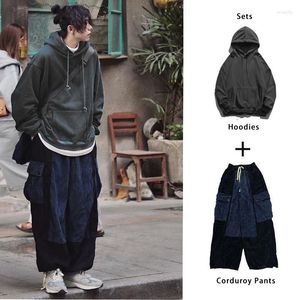 Chándales para hombres F GIRLS Sets Pantalones de pana para hombres Sudaderas con capucha sueltas Sudadera Negro Ropa informal japonesa Hip Hop Harajuku Otoño