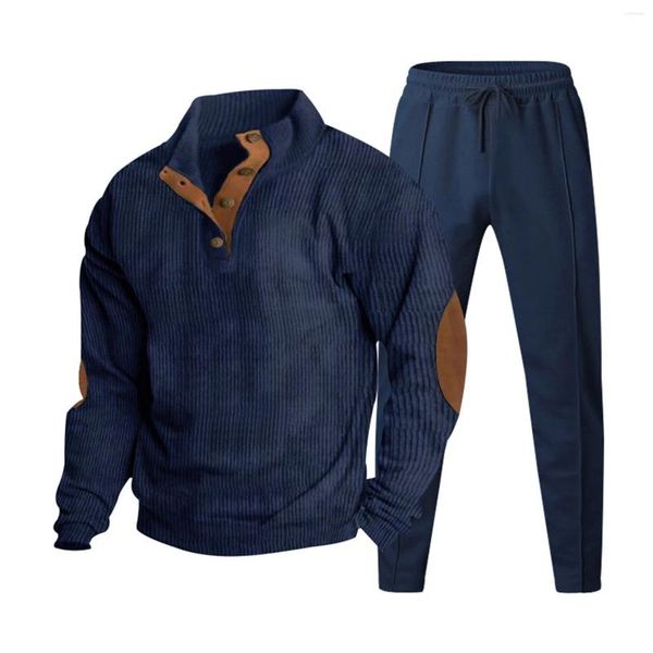 Chándales para hombre Sudadera de pana de otoño Conjunto de pantalones de chándal de color sólido Arrugas transpirables Traje de dos piezas para hombre Planeta Tux Romper