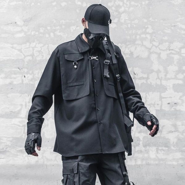 Chándales para hombres Otoño Ropa de trabajo oscura Techwear Mujer Silueta Metal Hebilla Diseño Multi-Bolsa Camisa Senior Coat