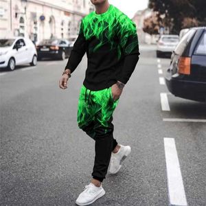 Mannen Trainingspakken Fall Fashion Mannen 2 Delige Set 3d Print Lange Mouw T-shirt Streetwear Casual Twee Mannelijke Oversized T-shirt pak G221007