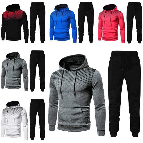 Chándales para hombre Otoño Invierno Deportes Conjuntos de dos piezas y ocio Fitness Lunares Sudadera con capucha Suéter Pantalones Traje Trajes de trabajo para hombres