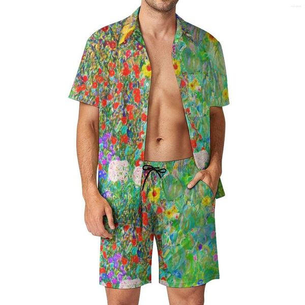 Survêtements pour hommes Ferme Jardin Avec Tournesol Hommes Ensembles Folral Imprimer Chemise Décontractée Ensemble Tendance Shorts De Plage Été Conception Costume 2 Pièce Vêtements