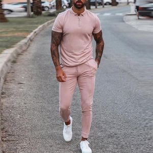 Chándales para hombres Moda Conjunto de 2 piezas para hombres Tops de manga corta y pantalones con cordón Trajes Ropa para hombre Casual Traje sólido 2022 Summer Stree