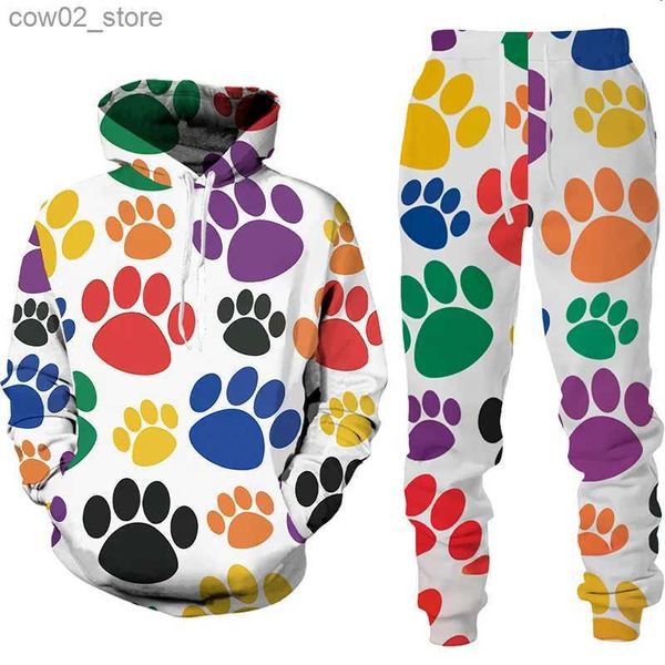 Chándales para hombres Moda 3D Cat Paw Print Conjuntos de dos piezas para mujeres Kawaii Sudaderas con capucha / Pantalones / Traje deportivo casual Ropa femenina elegante y elegante Q230110