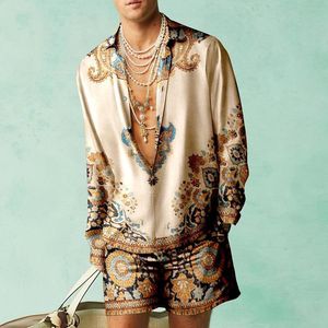 Survêtements pour hommes mode impression 3D deux pièces ensemble hommes à manches longues revers chemises et shorts décontracté lâche costumes été hawaïen plage tenues mâle 230619