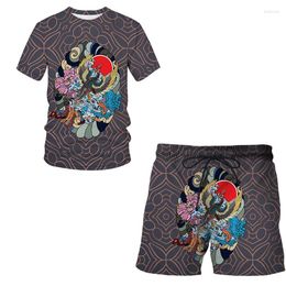 Männer Trainingsanzüge Mode Casual Sets 3D Mysterious Oriental Totem Druck Männer Frauen Sport T-shirt Shorts2 Stück Kragen Anzug Sommer strand Hosen