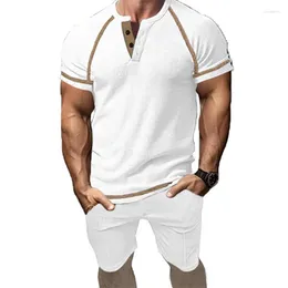 Parcours masculins Fashion Casual Slim Fit Costume Short Henry T-shirt Waffle Summer Man Set Two-Piece