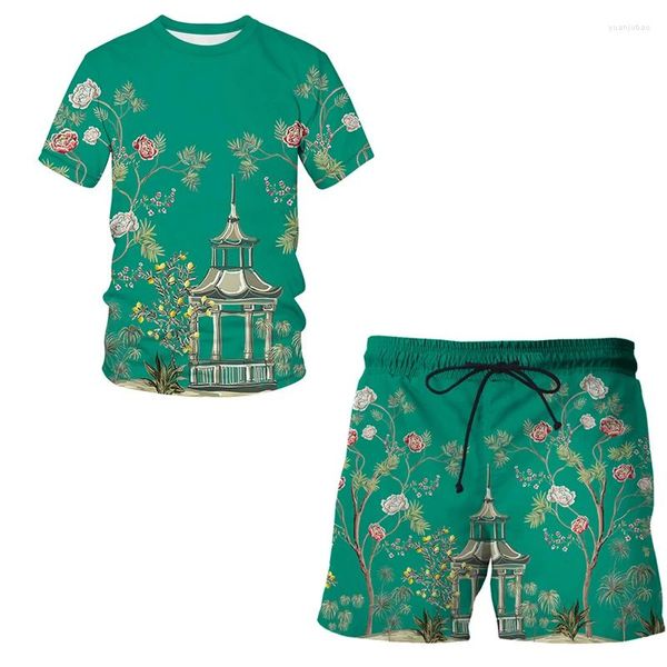 Survêtements pour hommes Mode Style chinois Fleur et oiseau Beach Suit3D Imprimer Cool Costume à manches courtes Hommes Femmes Pantalons d'été T-shirt Shorts