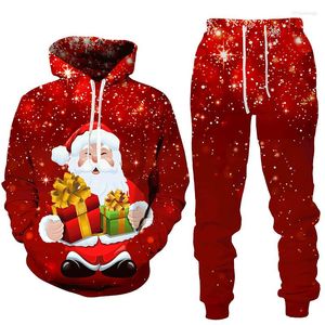Chándales de hombre Moda Navidad Papá Noel Otoño Invierno 3D Impreso Marca Chándal Sudaderas con capucha Pantalones Conjunto Ropa de hombre de manga larga