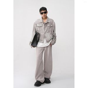 Chándales para hombres Ropa de moda Top de mezclilla con pantalones Traje 2023 Conjunto de calle coreano casual Ropa de elementos de color sólido