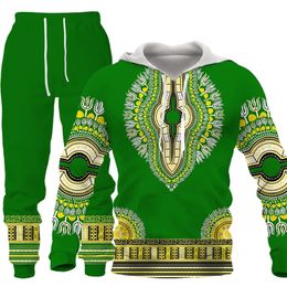 Tracksuits voor heren Fashionpaar Casual Outfits Afrikaans Gedrukte sweatshirt met capuchon 2pc Set Menwomen Hoodie en Pants Autumn Suits Plus Maat 220909