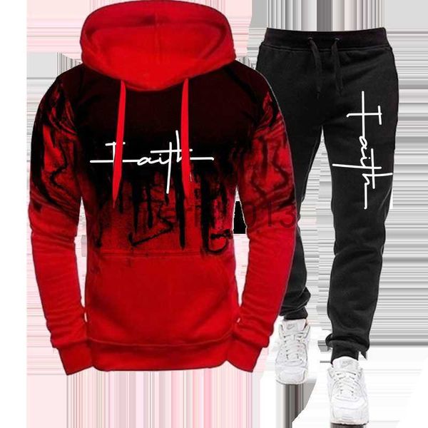 Survêtements pour hommes Mode Faith Imprimé Automne Hommes Casual Survêtement Hommes Sweatshirts et pantalons de survêtement Deux pièces Ensembles Sportswear Plus Taille Vêtements x0926