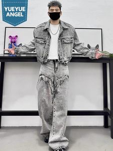 Survêtements masculins Fashion Hip Hop Mens Mens Denim Coat Broft Lignet Jeans Two Piece Sett Spring Autumn High Street Vintage Match Matching Setting