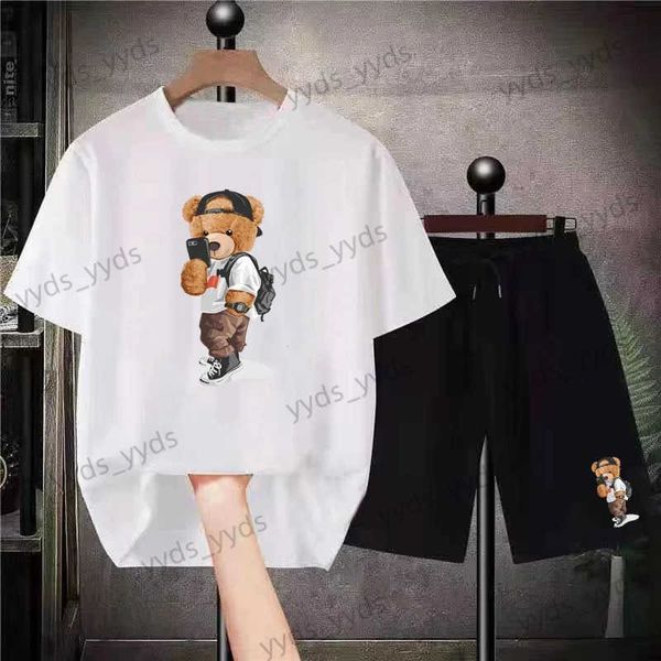 Survêtements pour hommes Mode Hommes Ensembles courts Hip Hop Costume décontracté Funny Bear T-shirts Shorts 2 pièces Survêtement d'été Vêtements 2023 Nouveau Plus Taille S-4XL T240124