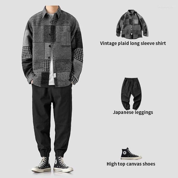 Survêtements pour hommes mode vêtements pour hommes originaux automne et hiver japonais Plaid brossé chemise ample épaissi chaud à manches longues