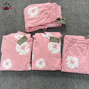 Chándales para hombres Moda de gran tamaño Streetwear Hombres Mujer Sudaderas con capucha Rosa Azul Negro Rojo Gris Verde Sudaderas casuales Kapok Puff Print