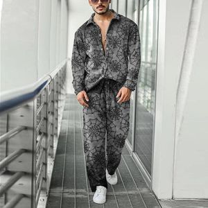 Survêtements pour hommes mode motif impression deux pièces ensembles hommes printemps automne loisirs chemises à manches longues et pantalons costumes hommes décontracté lâche