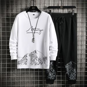 Survêtements pour hommes Mode Sports Wear Deux pièces Ensemble Hommes Sweat à capuche Ensemble Harajuku Impression Printemps Automne Tenue décontractée Ensemble Hommes Sweatsuit 220826