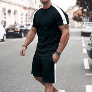 Chándales para hombre Moda Verano Chándal Estampado a rayas Transpirable Slim Fit Camiseta Pantalones cortos Conjunto Absorción del sudor