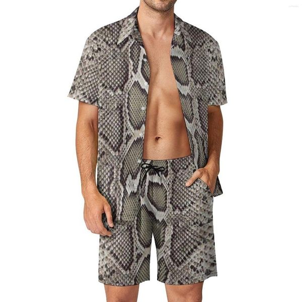 Survêtements pour hommes Faux Boa Snakeskin Hommes Ensembles Animal Skin Print Casual Shorts Streetwear Vacation Shirt Set Short Sleeve Pattern Plus Size