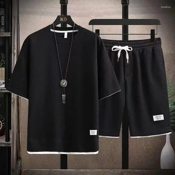 Traje de pistas masculino traje de acondicionamiento físico de secado rápido Juego de ropa deportiva de verano Camiseta de manga corta gimnasia con pantalones cortos de entrenamiento de baloncesto 2024