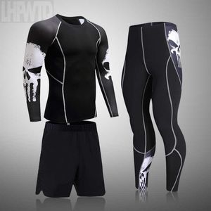 Survêtements pour hommes Combinaison d'entraînement de fitness crâne 3D sous-vêtement thermique compression vêtements de sport pour hommes combinaison de course fond chaud 3XL Z0224