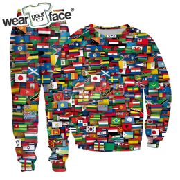 Survêtements pour hommes Drapeaux de tous les pays Le monde Collage 3D sur sweat-shirts imprimés Pantalons de survêtement Streetwear Ensembles unisexes 230906