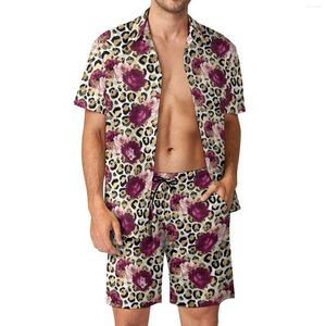 Heren trainingspakken bloemen luipaard heren sets goud en roze casual shirt set Hawaii vakantie shorts zomer grafisch pak 2-delige kleding groot formaat