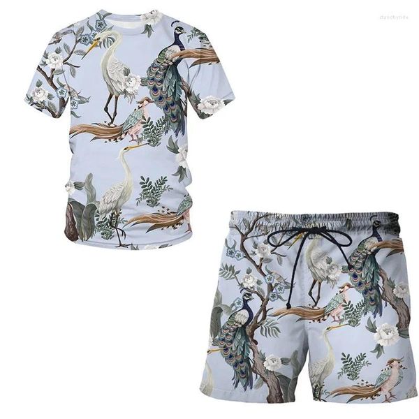 Survêtements pour hommes Fleur O Cou Oiseau et plante Illustration Hommes Ensembles Femme Vêtements 3D Survêtement Mode Costume Femme 2 pièces Ensemble Vêtements