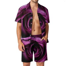 Survêtements pour hommes Flower Print Men Sets Purple Rose Casual Shorts Summer Vintage Beach Shirt Set Short-Sleeve Graphic Oversized Suit Gift