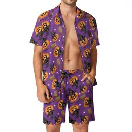 Tracksuits voor heren vliegende heksenprint Vacation Men Sets Halloween Pumpkin Casual Shirt Set Zomerontwerp Shorts Tweedelig nieuwigheid Suit groot