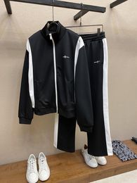 Chándales para hombre, chaqueta de béisbol con cremallera y bordado de letras, conjunto de pantalón, pantalones de chándal de dos piezas con pies de viga