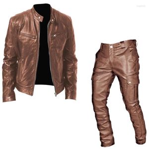 Survêtements pour hommes Commerce extérieur Automne Moto Set Veste en cuir et pantalon deux pièces PU Casual Vêtements médiévaux