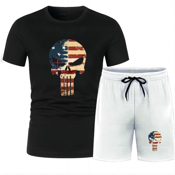 Survêtements pour hommes Four Seasons Fashion Outdoor Street Print Skull Casual Sports Adulte T-shirt à manches courtes Pantalon de plage Suit Quick Dry Loose