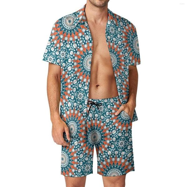 Survêtements pour hommes Funky Mandala Hommes Ensembles Bohême Design Shorts Décontractés Été Esthétique Vacances Chemise Ensemble À Manches Courtes Costume Surdimensionné Personnalisé