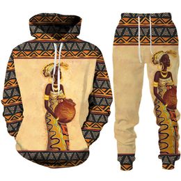 Survêtements pour hommes Drôle Africain Femme Imprimer HoodieSuit Dashiki Style Ethnique MenWomen Pull Sweat Ensemble Casual Couple Streetwear Survêtement 230203