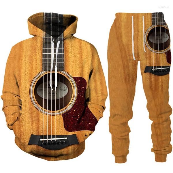 Survêtements pour hommes Funny Guitar 3D Imprimer Sweats à capuche / Pantalons / Costume Harajuku Vintage Couple Survêtement Ensemble Personnalité Hip Hop Streetwear Vêtements