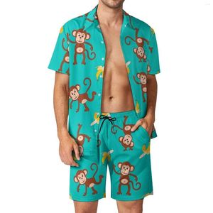 Chándales para hombres Mono divertido Plátano Conjuntos para hombres Animal lindo Camisa casual Conjunto Pantalones cortos de playa de moda Traje de diseño de verano Ropa de dos piezas Plus